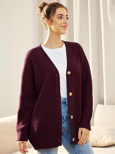 Parvinder Cardigan | Women's Autumn Oversized V-Neck Button Cardigan