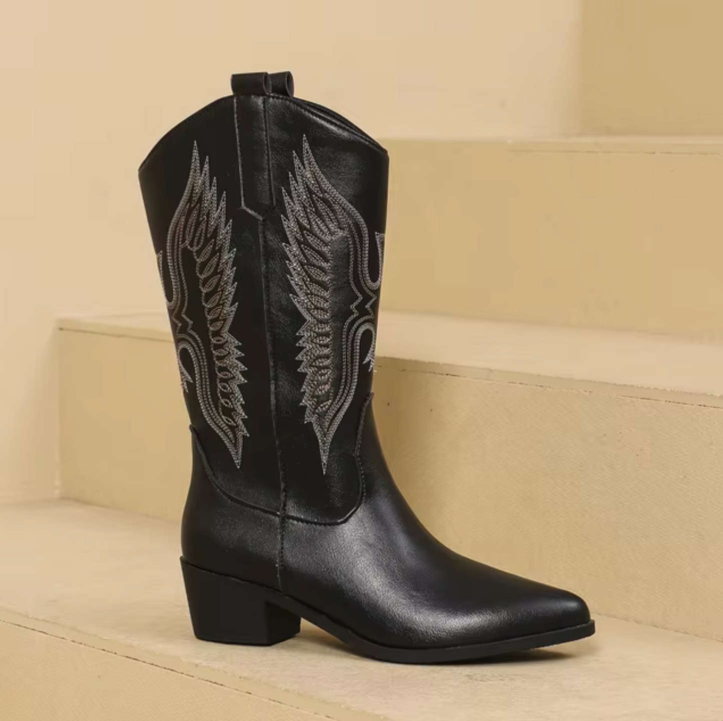 Elaria Boots | Western Embroidered Boots with Block Heel and Pointed Toe