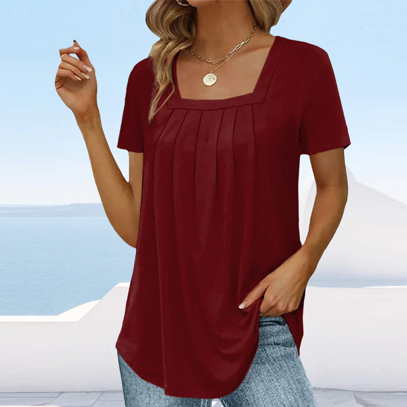 Elynara Blouse | Women’s Summer Blouse with Square Neckline and Pleated Details