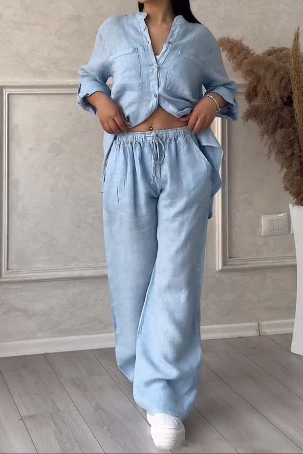 Dayenith Two-Piece Set | Elegant Linen Shirt and High-Waisted Trousers in a Light Minimalist Fit