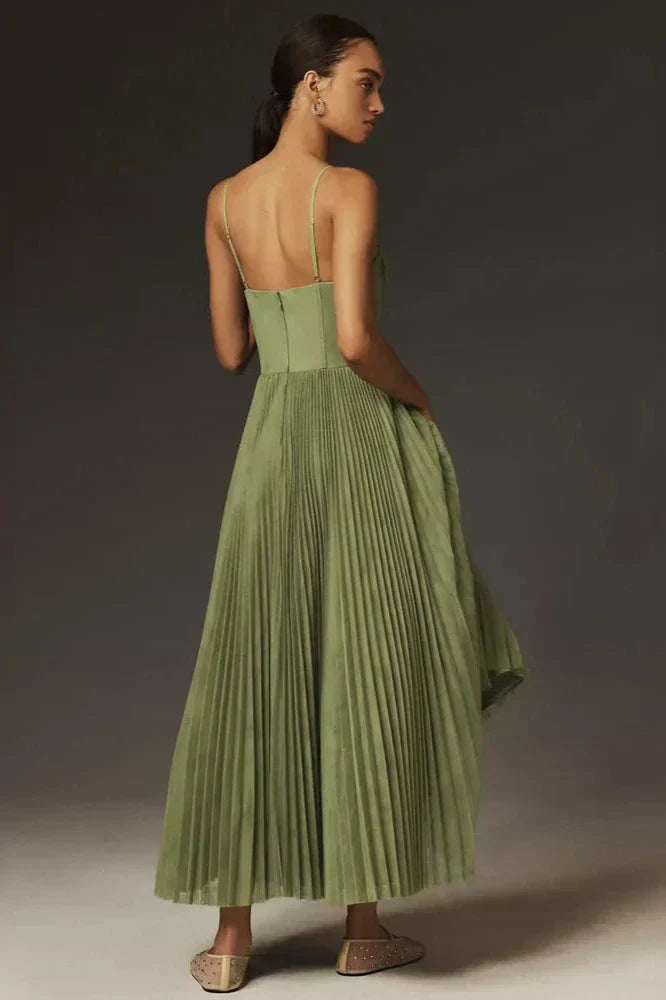 Brevina Midi Dress | Elegant Pleated A-Line Midi Dress for Women