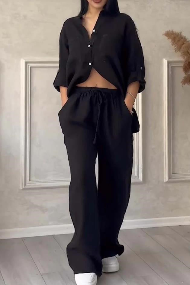 Dayenith Two-Piece Set | Elegant Linen Shirt and High-Waisted Trousers in a Light Minimalist Fit