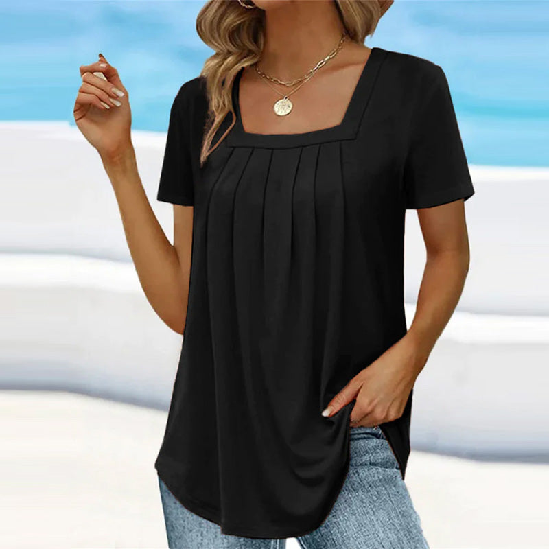 Elynara Blouse | Women’s Summer Blouse with Square Neckline and Pleated Details