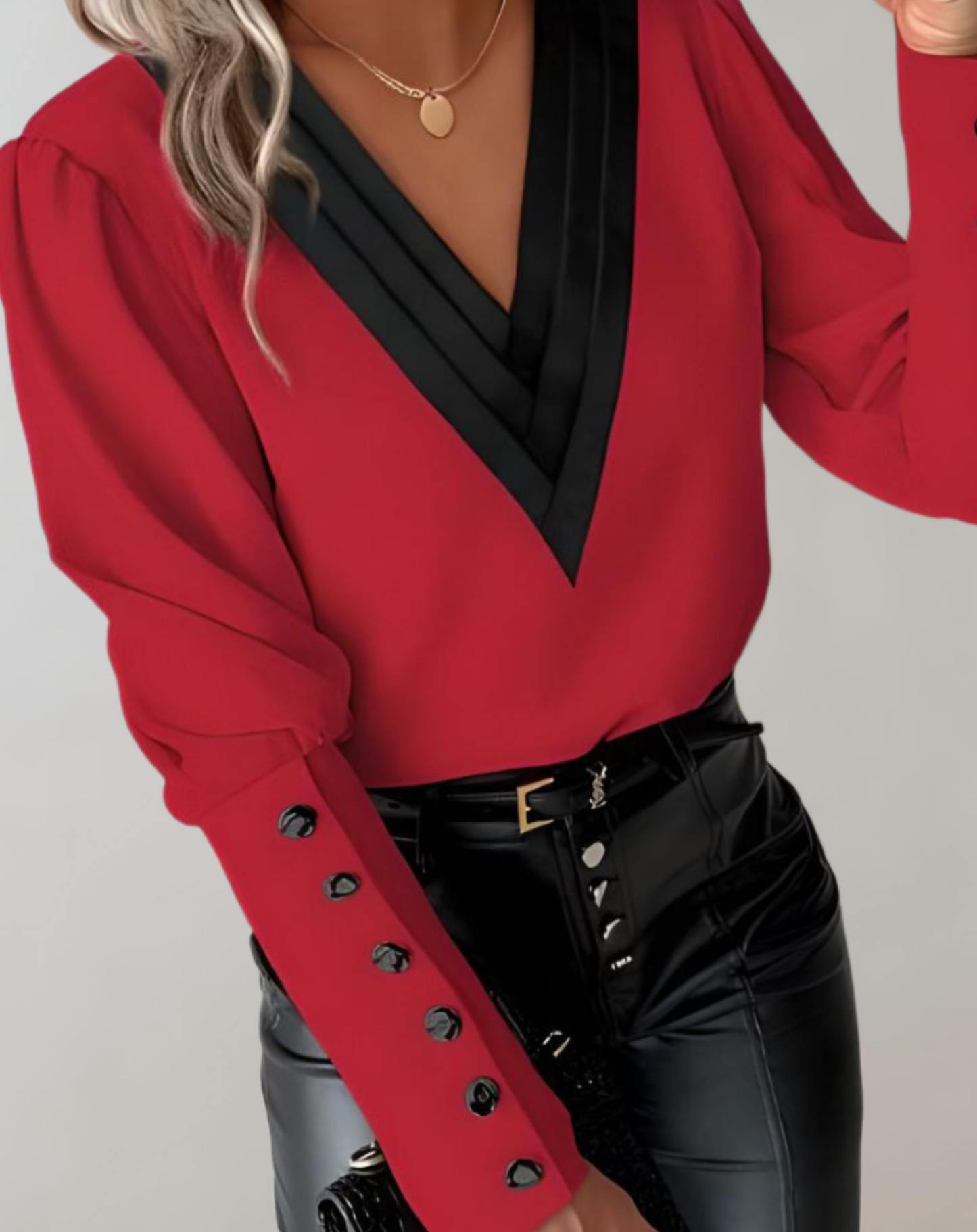 Ulinda Top | Two-Tone V-Neck Long-Sleeve Top