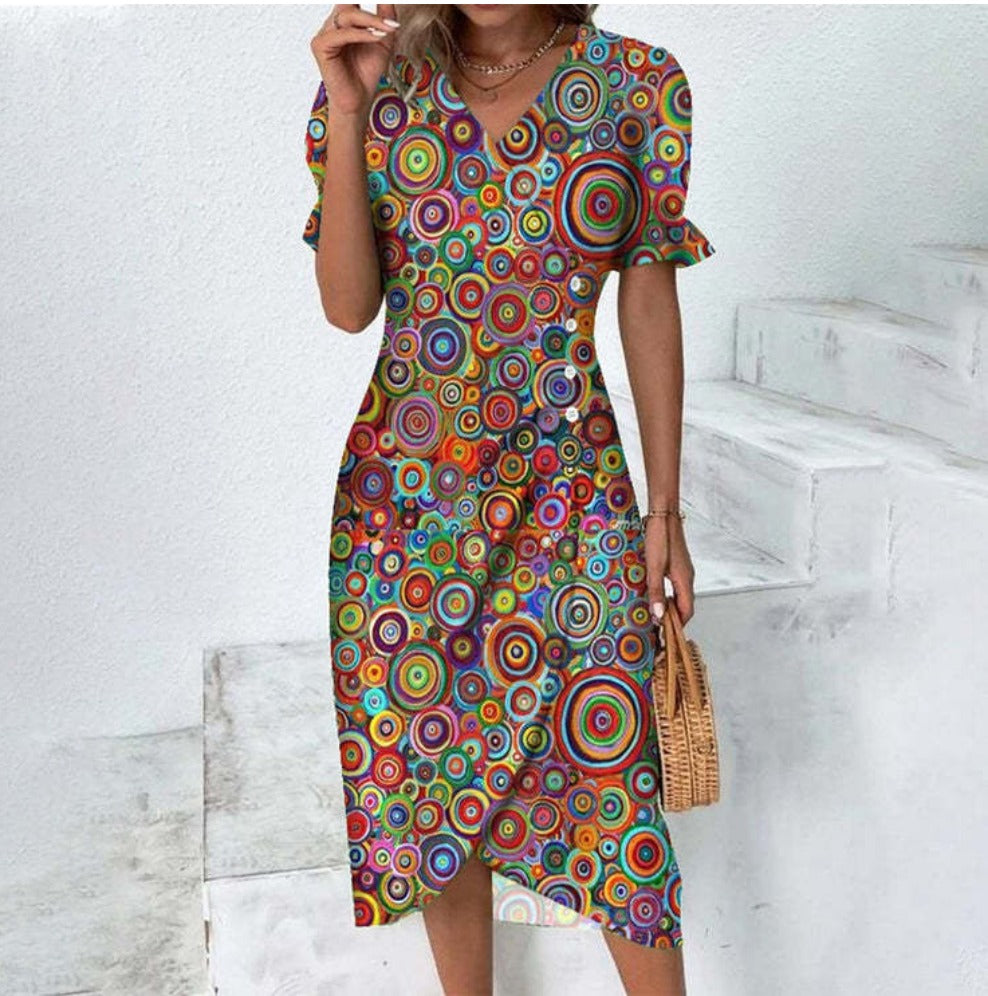 Caislyn Midi Dress | Floral Wrap-Style V-Neck Dress with Puff Sleeves