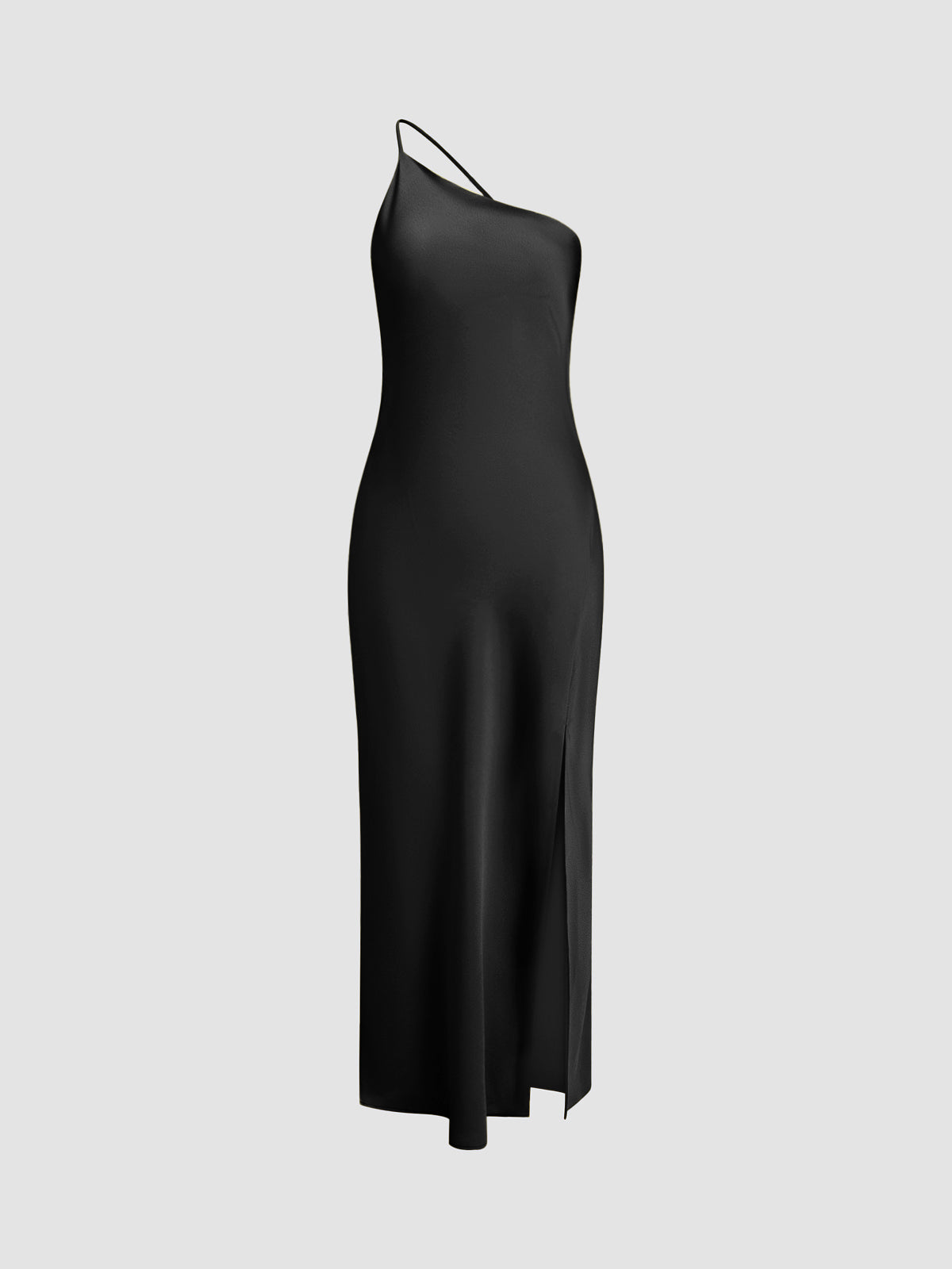 Ceralya Satin Dress | One-Shoulder Satin Slip Dress with Side Slit