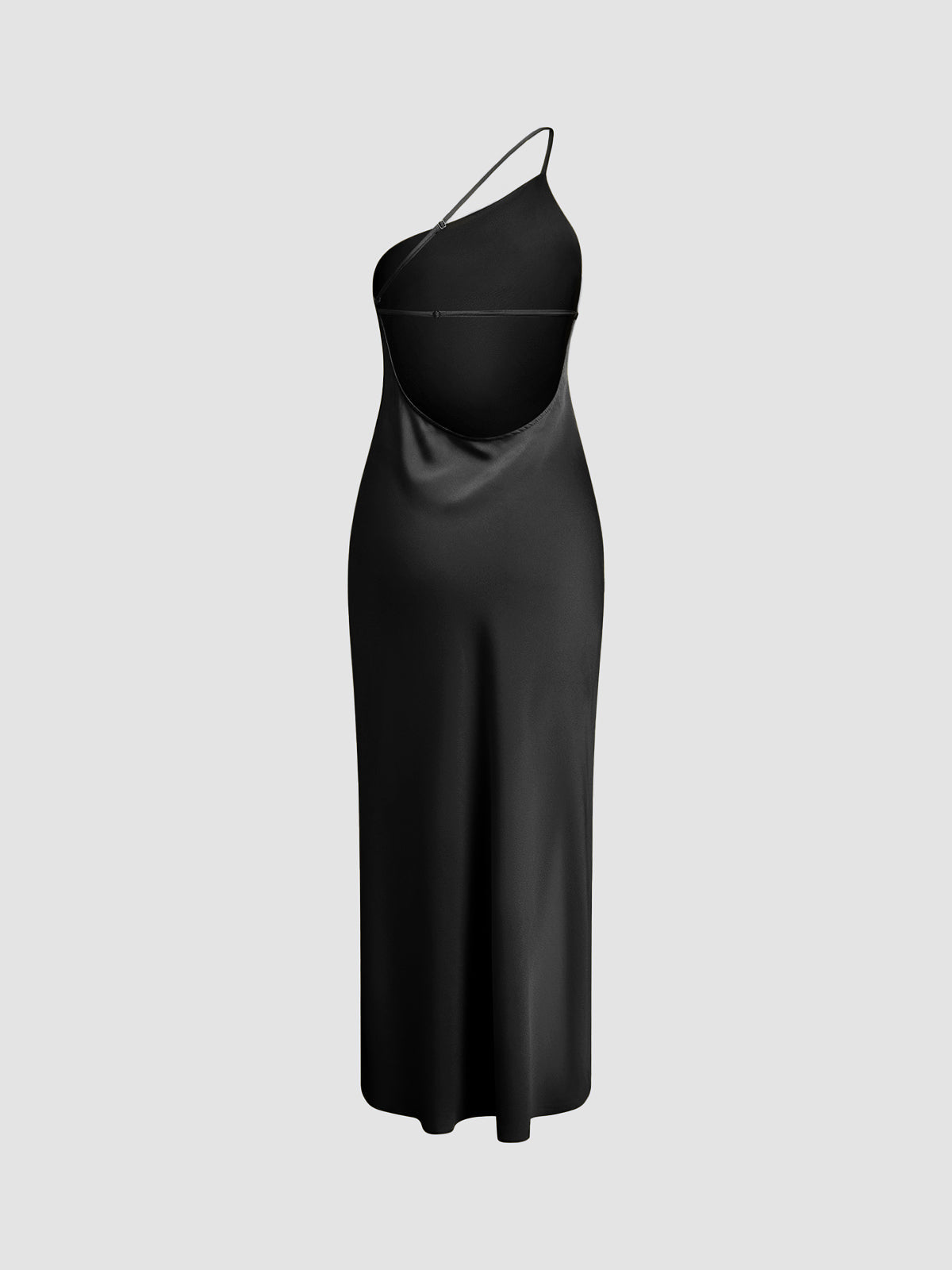 Ceralya Satin Dress | One-Shoulder Satin Slip Dress with Side Slit