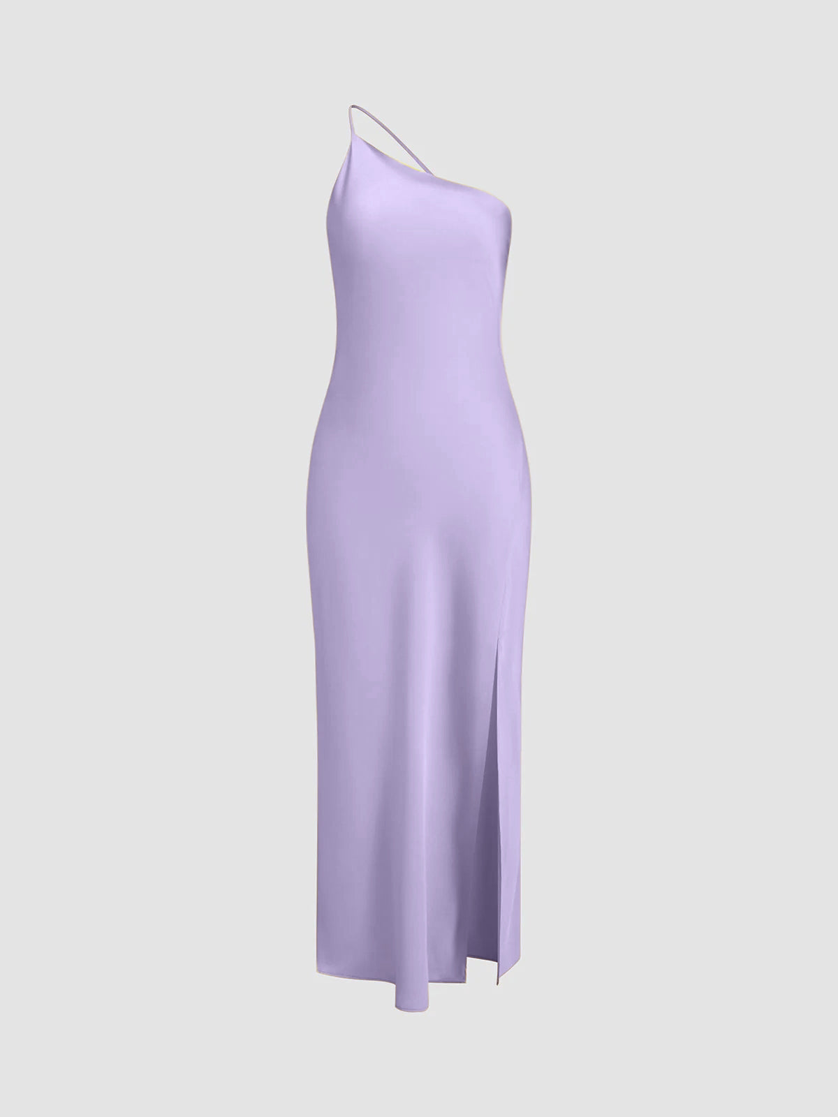 Ceralya Satin Dress | One-Shoulder Satin Slip Dress with Side Slit