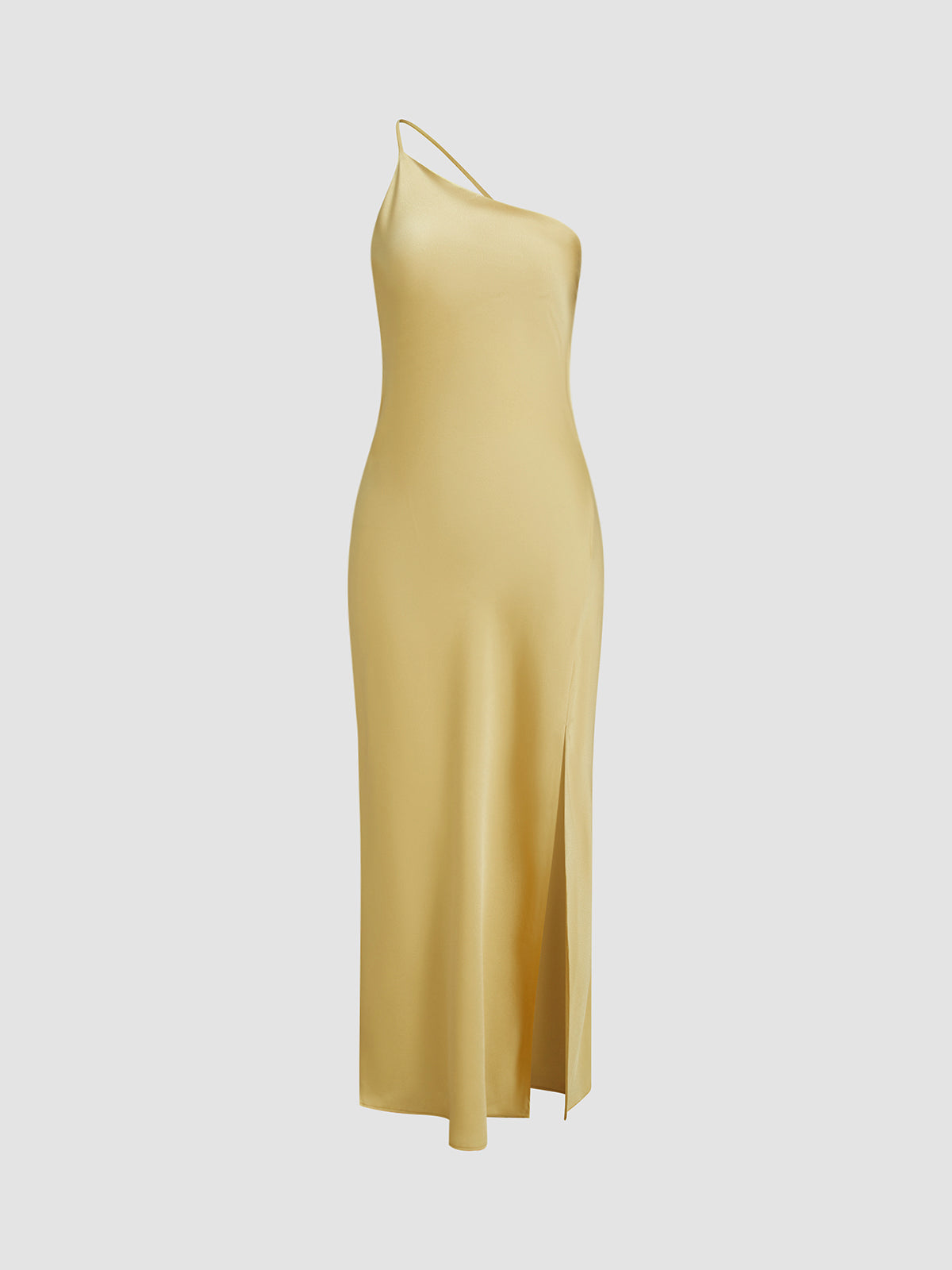 Ceralya Satin Dress | One-Shoulder Satin Slip Dress with Side Slit