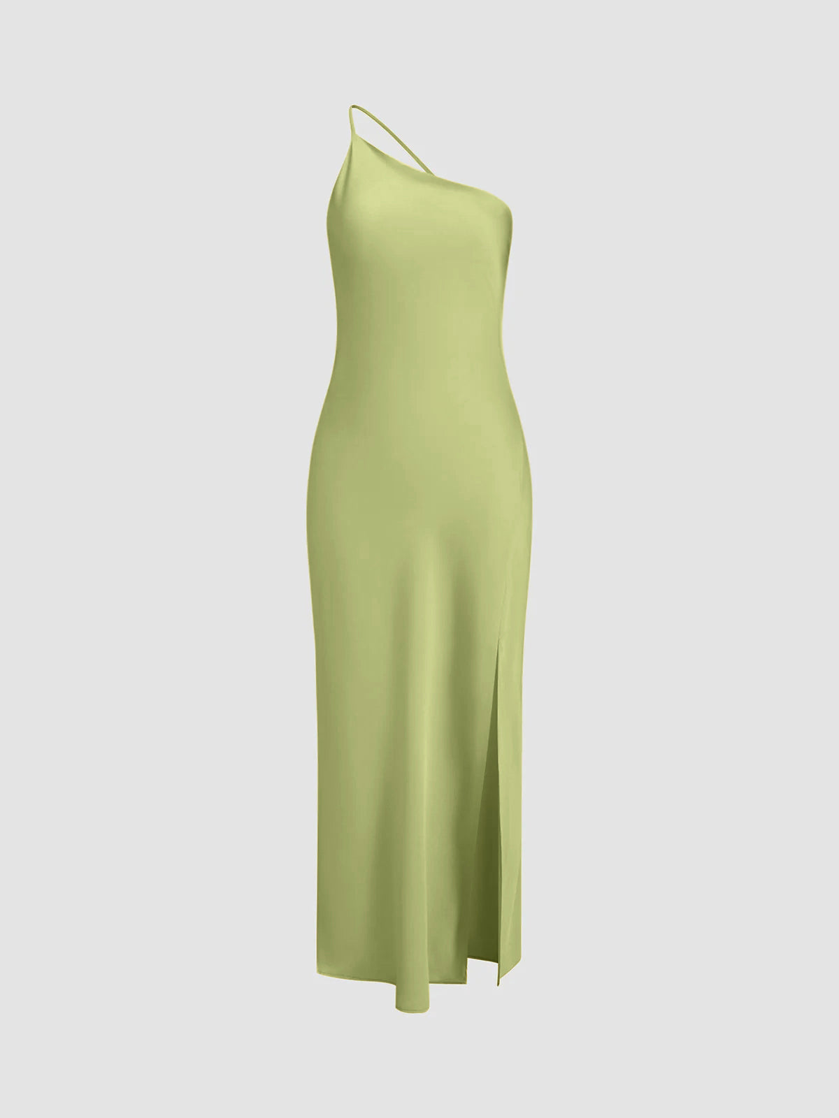 Ceralya Satin Dress | One-Shoulder Satin Slip Dress with Side Slit