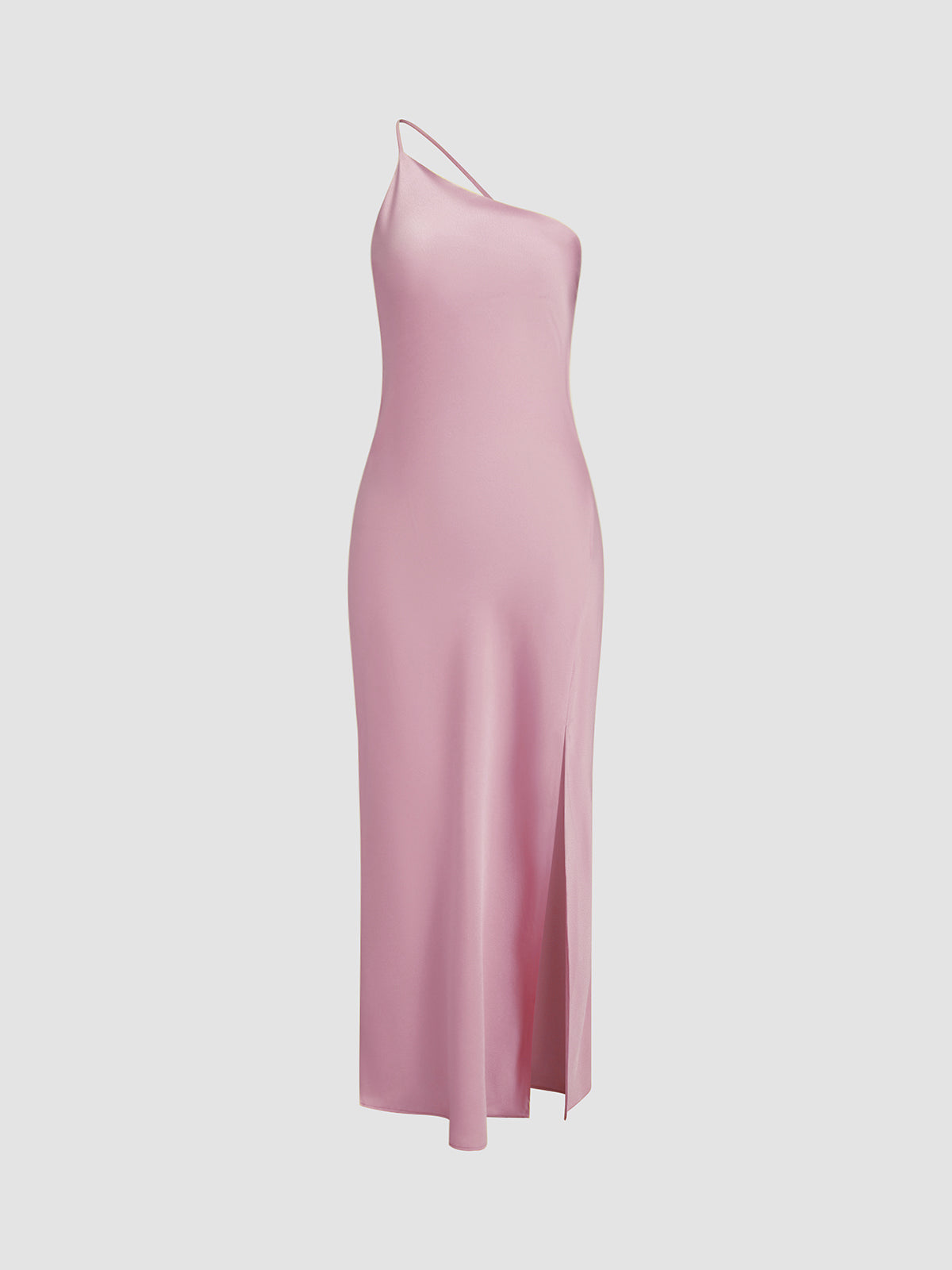 Ceralya Satin Dress | One-Shoulder Satin Slip Dress with Side Slit