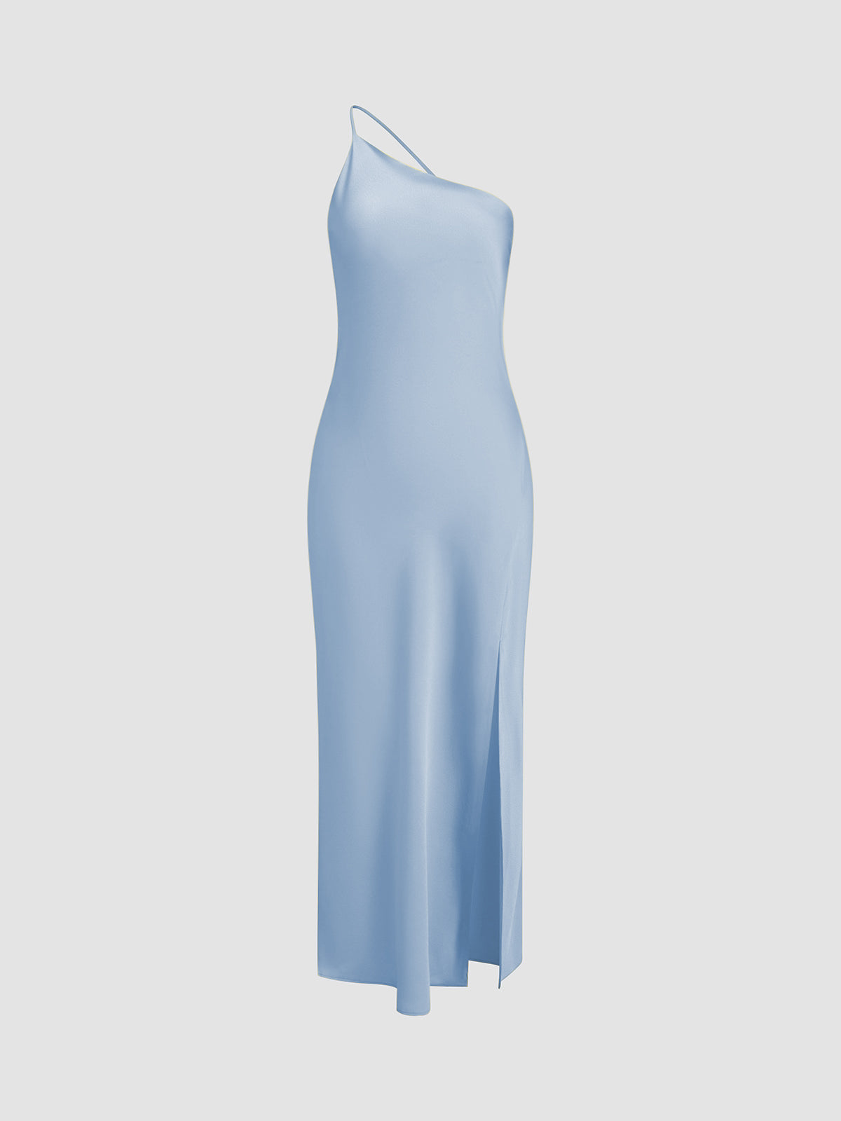 Ceralya Satin Dress | One-Shoulder Satin Slip Dress with Side Slit