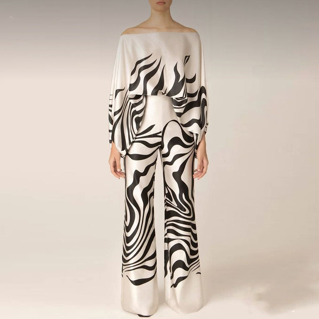 Wenda Co-ord Set | Satin Two-Piece Blouse & Pants Set