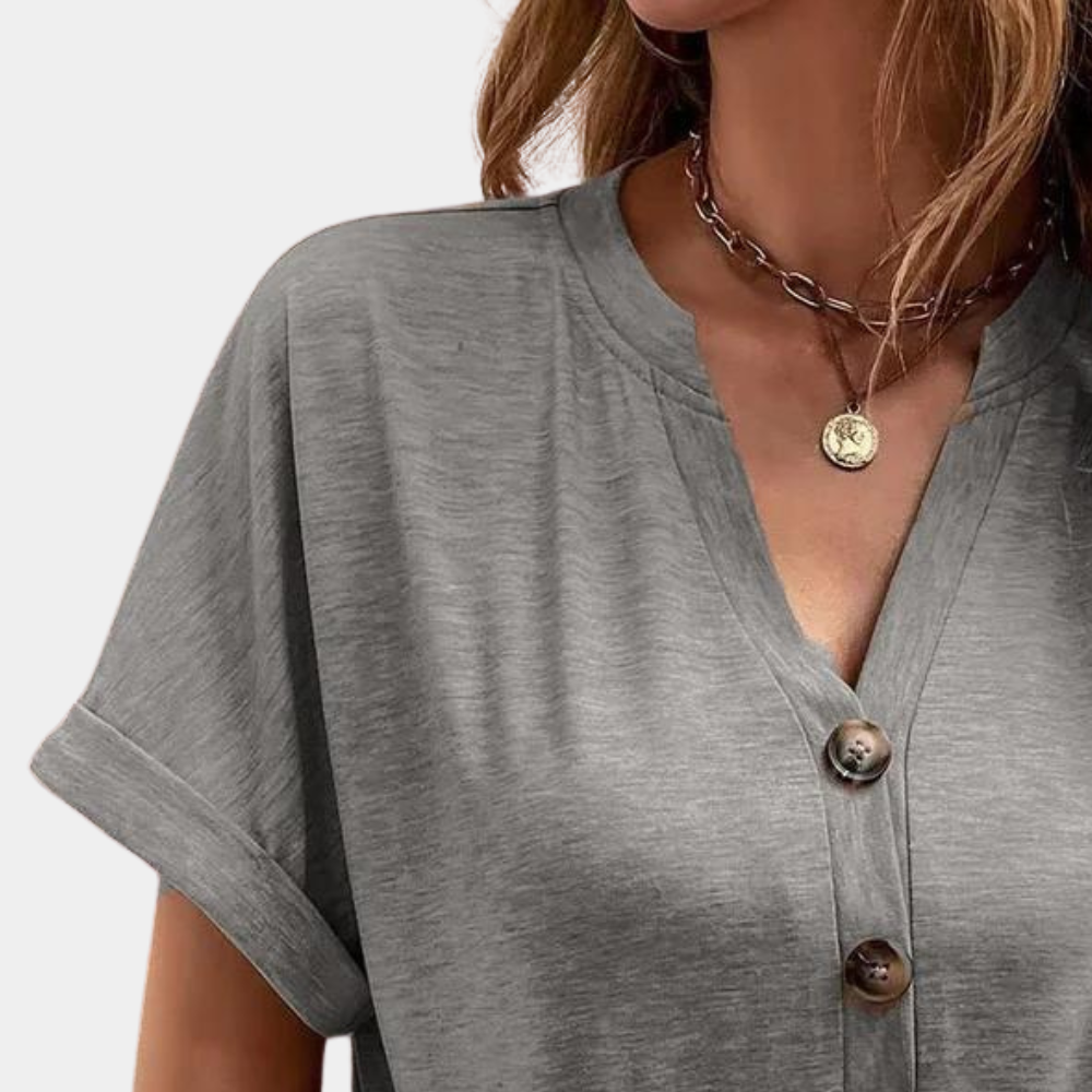 Qira Blouse | Women's Autumn Casual V-Neck Short-Sleeve Blouse