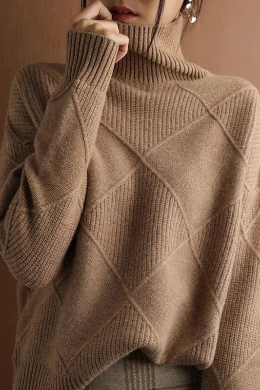 Ivana Sweater | Women's Diamond Knit Turtleneck Sweater
