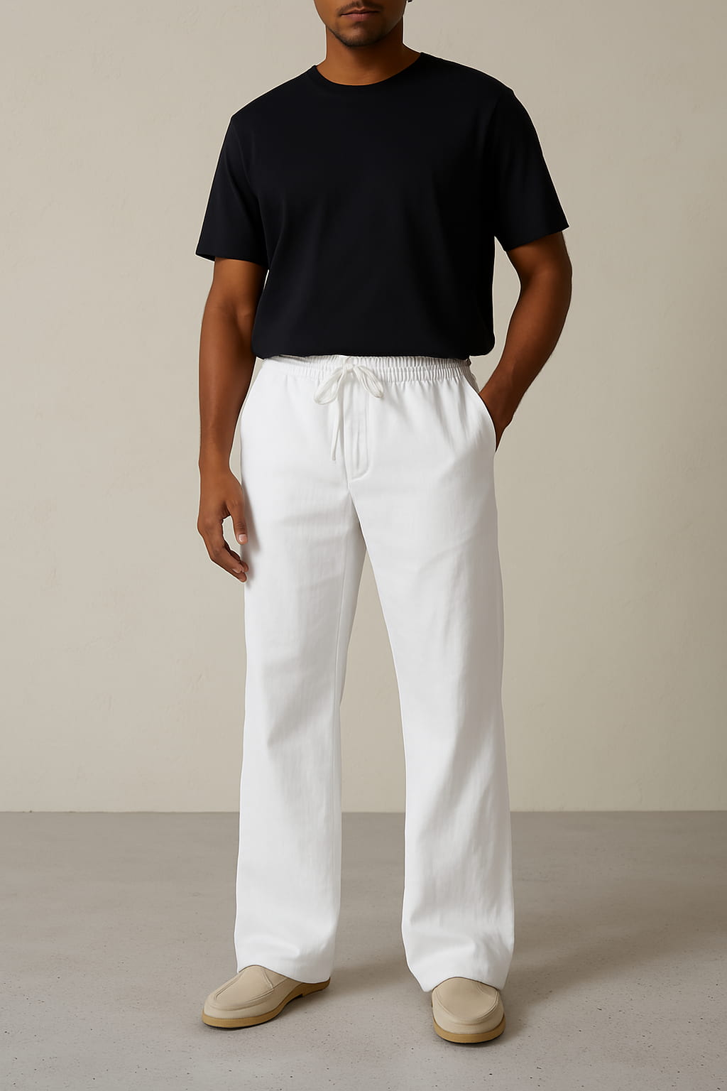 Alexander Linen Trousers | Men’s Wide-Leg Trousers with Drawstring Waist and Relaxed Fit