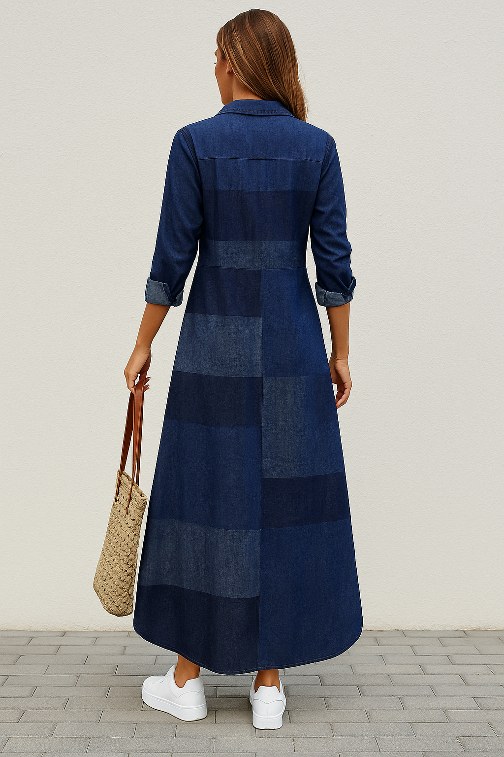 Basmine Denim Dress | Long Relaxed-Fit Maxi Shirt Dress for Women