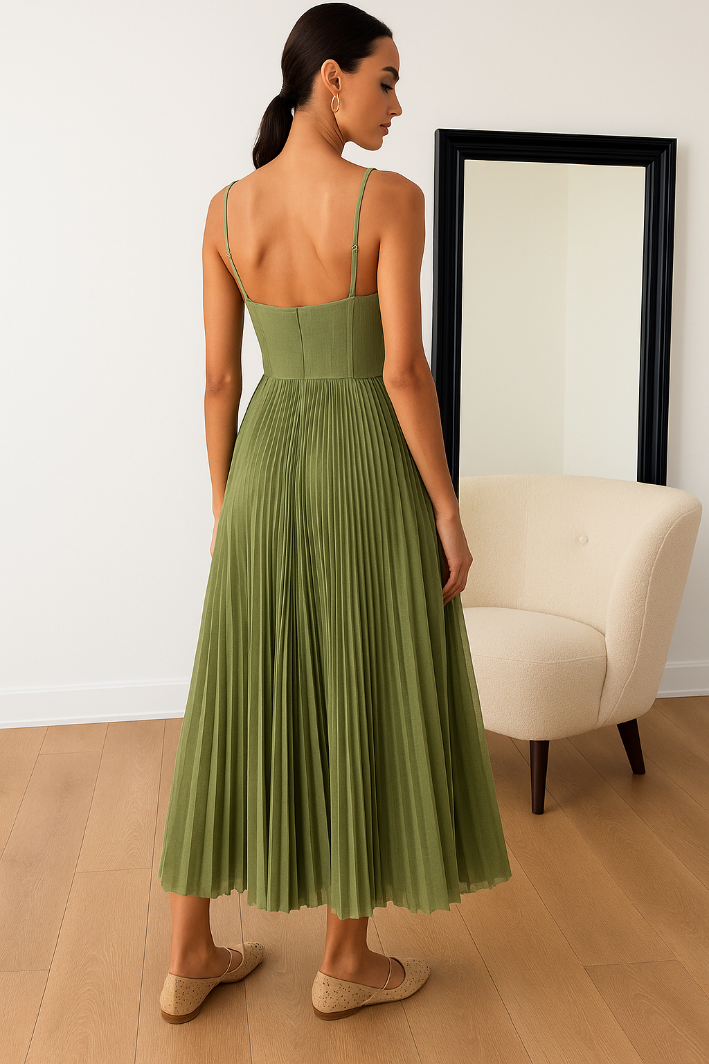Brevina Midi Dress | Elegant Pleated A-Line Midi Dress for Women