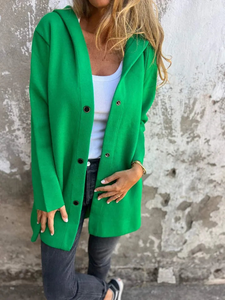 Nileema Coat | Women's Autumn Long Hooded Button-Up Coat
