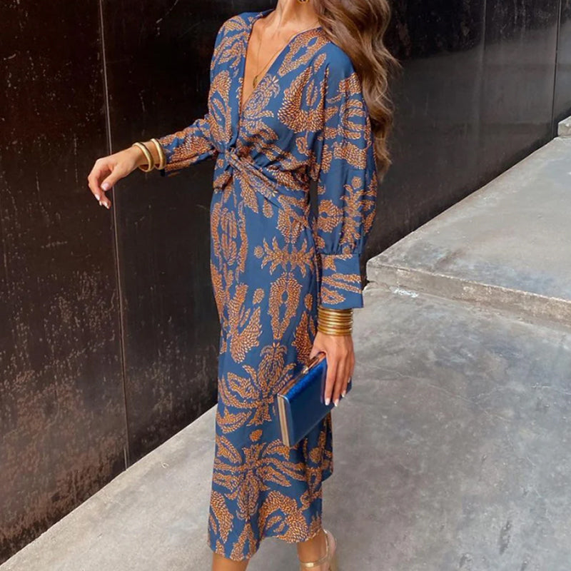 Waniah Dress | Vintage-Inspired V-Neck Long-Sleeve Dress for Women