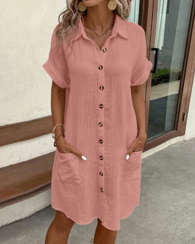 Fabienne Dress | Women’s Button-Down Summer Dress with Short Sleeves and Comfortable Relaxed Fit