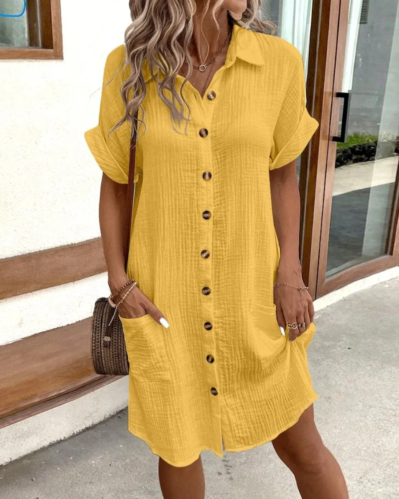 Fabienne Dress | Women’s Button-Down Summer Dress with Short Sleeves and Comfortable Relaxed Fit