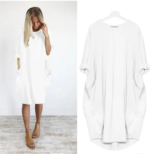 Flavienne Dress | Women’s Oversized Pocket Tunic Dress with Rolled Sleeves and Relaxed Fit
