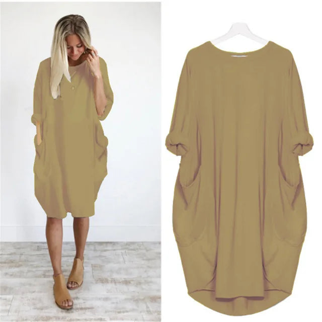 Flavienne Dress | Women’s Oversized Pocket Tunic Dress with Rolled Sleeves and Relaxed Fit