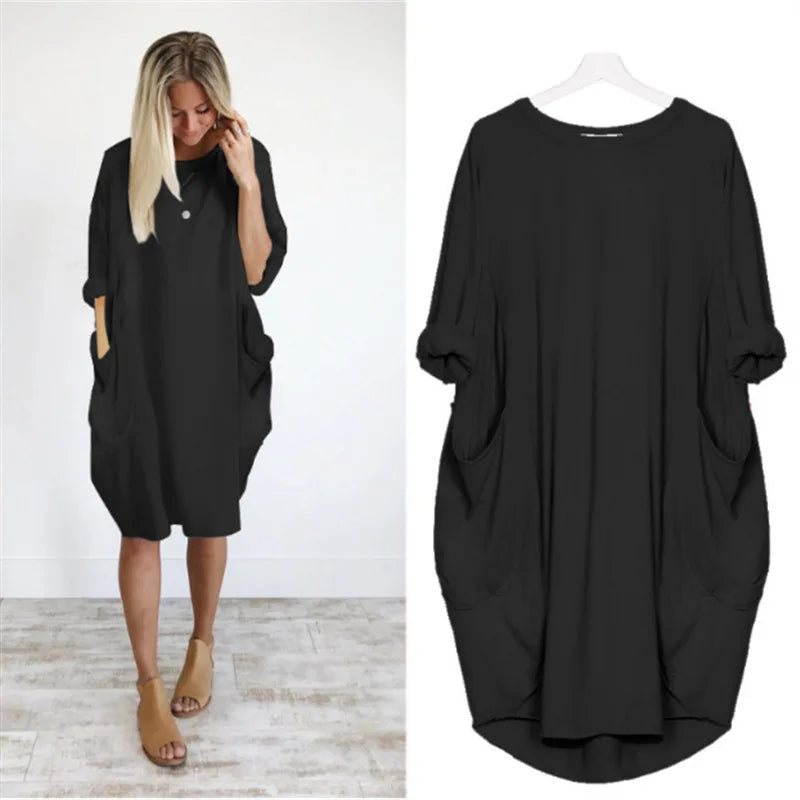 Flavienne Dress | Women’s Oversized Pocket Tunic Dress with Rolled Sleeves and Relaxed Fit