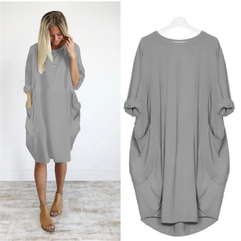 Flavienne Dress | Women’s Oversized Pocket Tunic Dress with Rolled Sleeves and Relaxed Fit