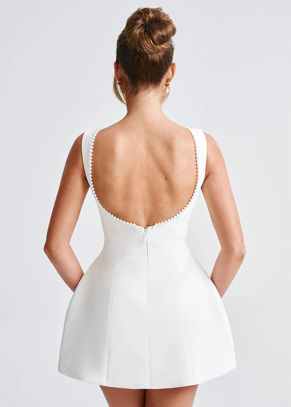 Calenya Mini Dress | Sleeveless White Structured A-Line Dress with High Neck