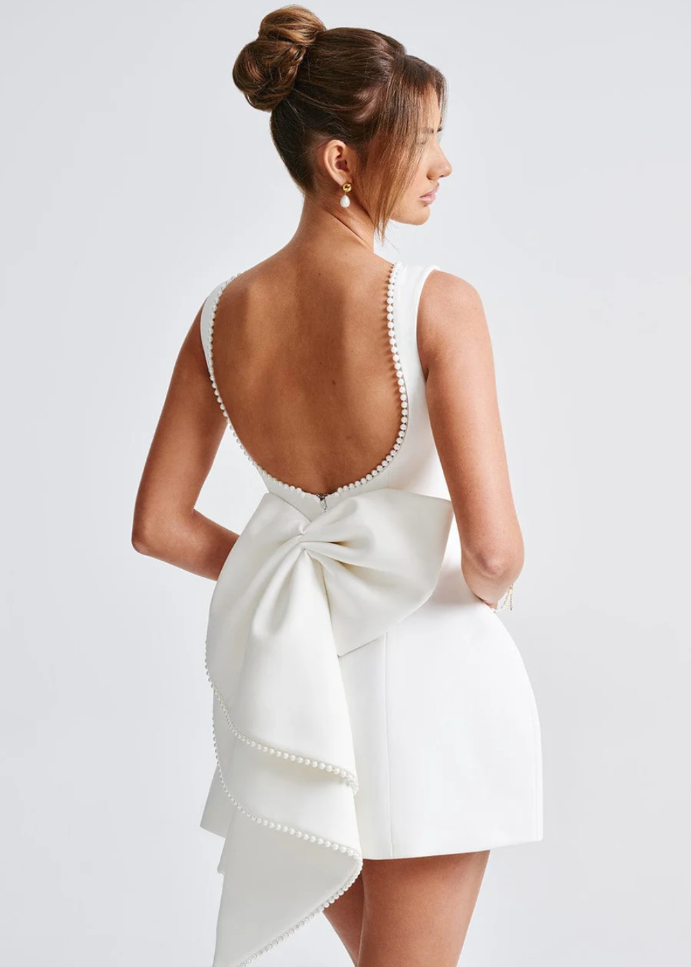 Calenya Mini Dress | Sleeveless White Structured A-Line Dress with High Neck