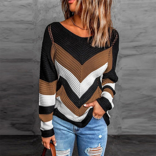 Nova Jumper | Women's Autumn Striped Patchwork Knitted Jumper