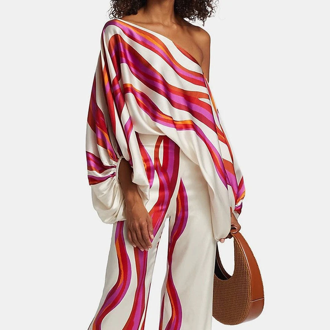 Wenda Co-ord Set | Satin Two-Piece Blouse & Pants Set