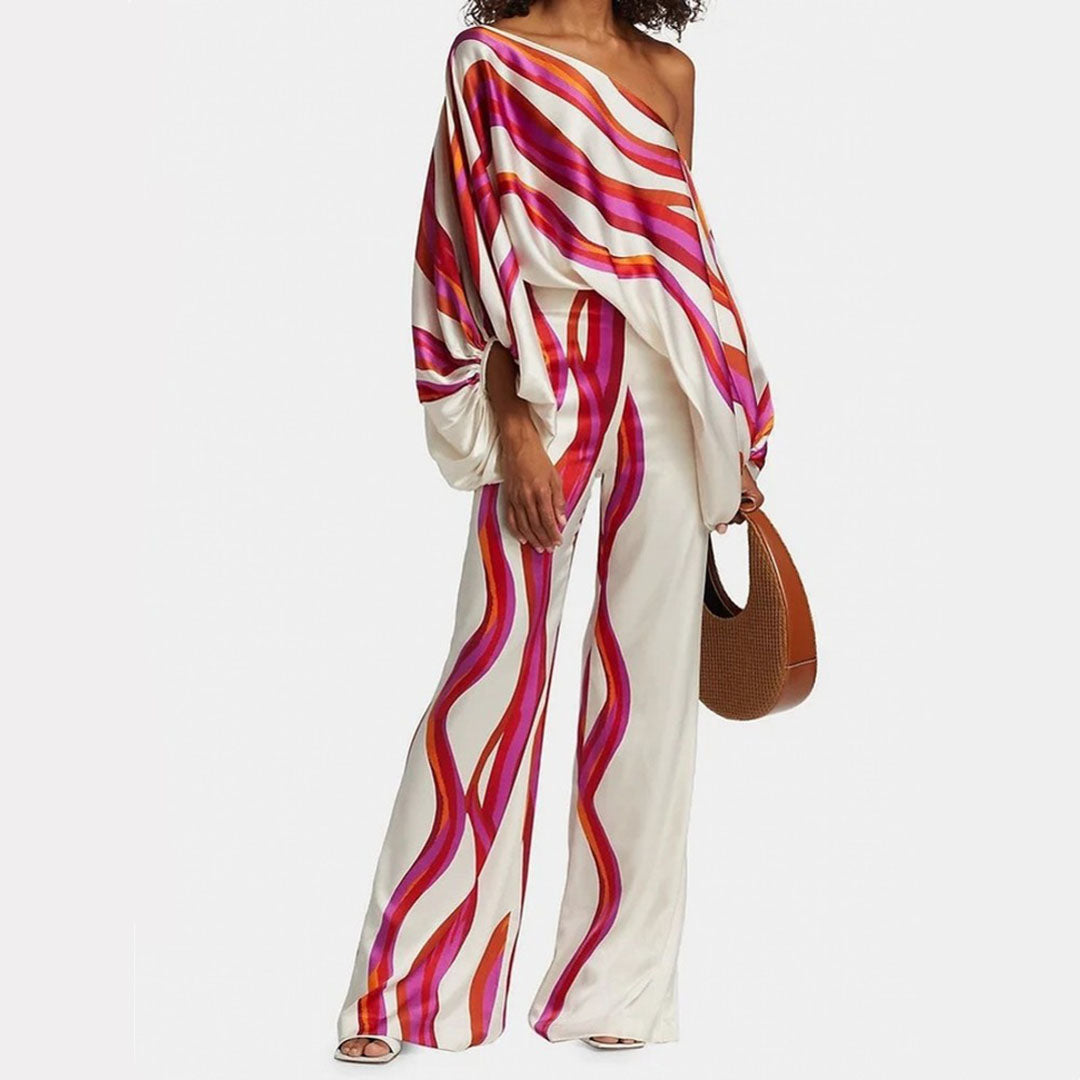Wenda Co-ord Set | Satin Two-Piece Blouse & Pants Set