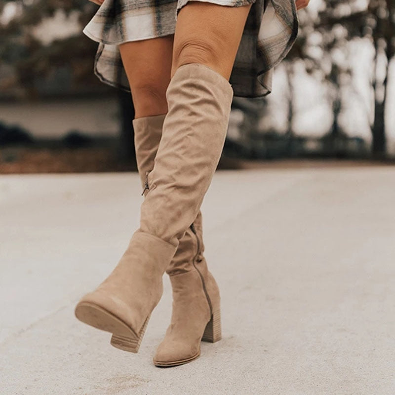 Kaia Boots | High-Heeled Knee-High Suede Elegant