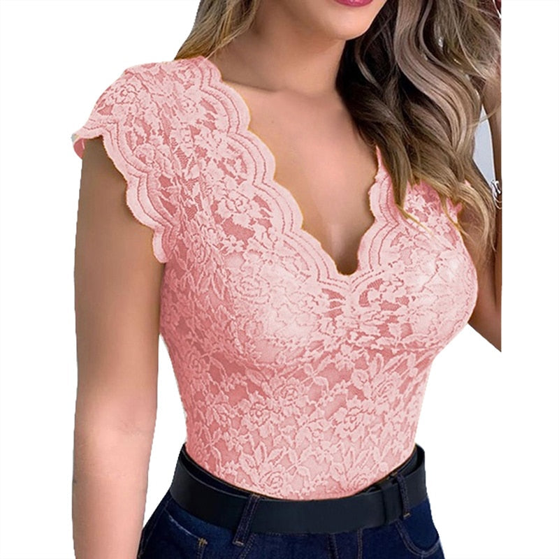 Valentina Top | Elegant Lace V-Neck Top for Women