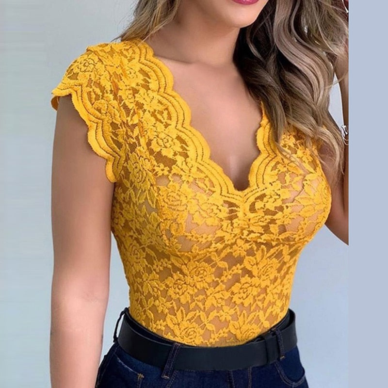Valentina Top | Elegant Lace V-Neck Top for Women