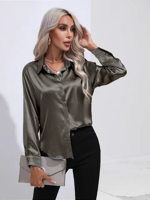 Xalia Blouse | Elegant Satin Button-Up Blouse for Women