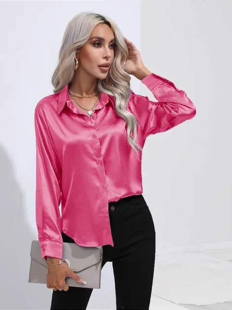 Xalia Blouse | Elegant Satin Button-Up Blouse for Women