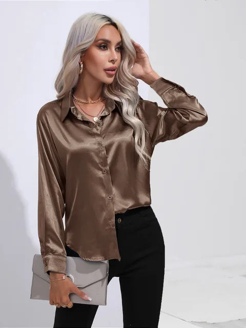 Xalia Blouse | Elegant Satin Button-Up Blouse for Women