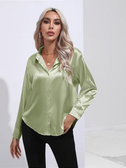 Xalia Blouse | Elegant Satin Button-Up Blouse for Women