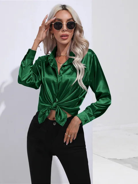 Xalia Blouse | Elegant Satin Button-Up Blouse for Women