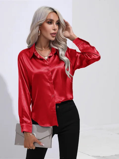 Xalia Blouse | Elegant Satin Button-Up Blouse for Women