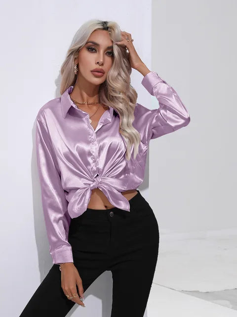 Xalia Blouse | Elegant Satin Button-Up Blouse for Women