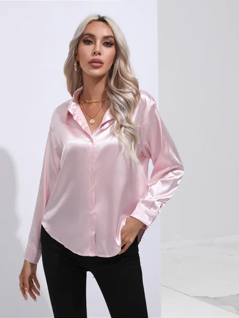 Xalia Blouse | Elegant Satin Button-Up Blouse for Women