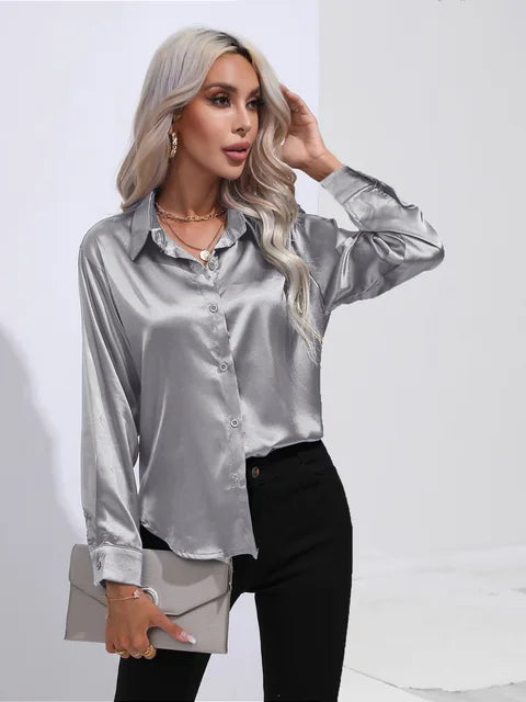 Xalia Blouse | Elegant Satin Button-Up Blouse for Women