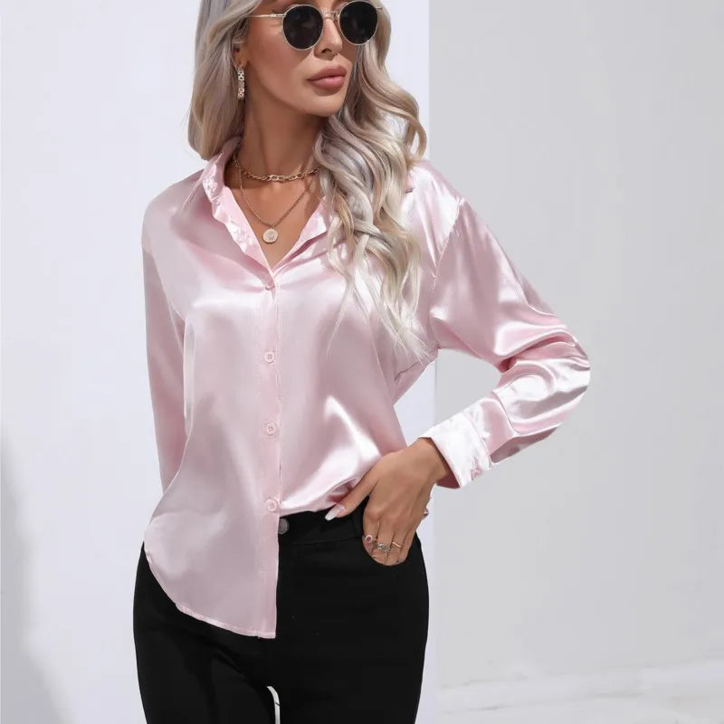 Xalia Blouse | Elegant Satin Button-Up Blouse for Women