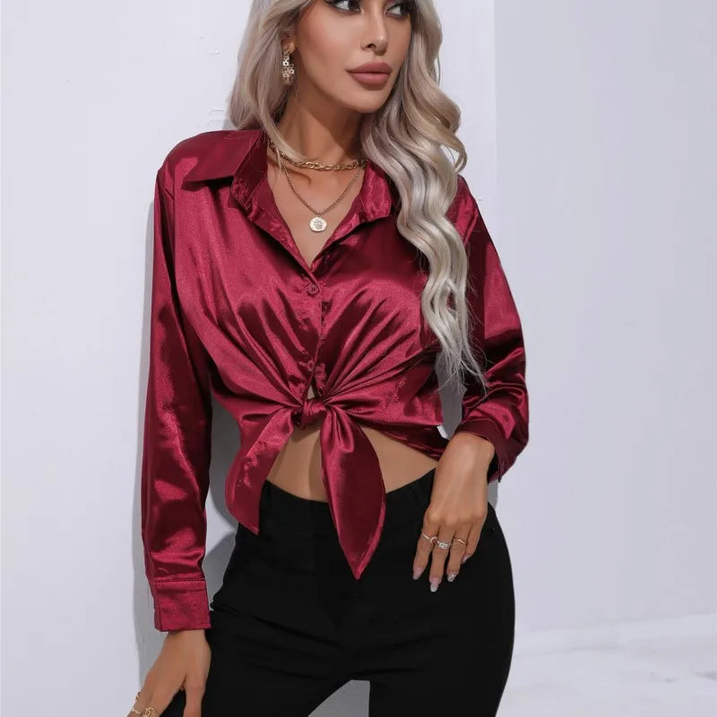 Xalia Blouse | Elegant Satin Button-Up Blouse for Women