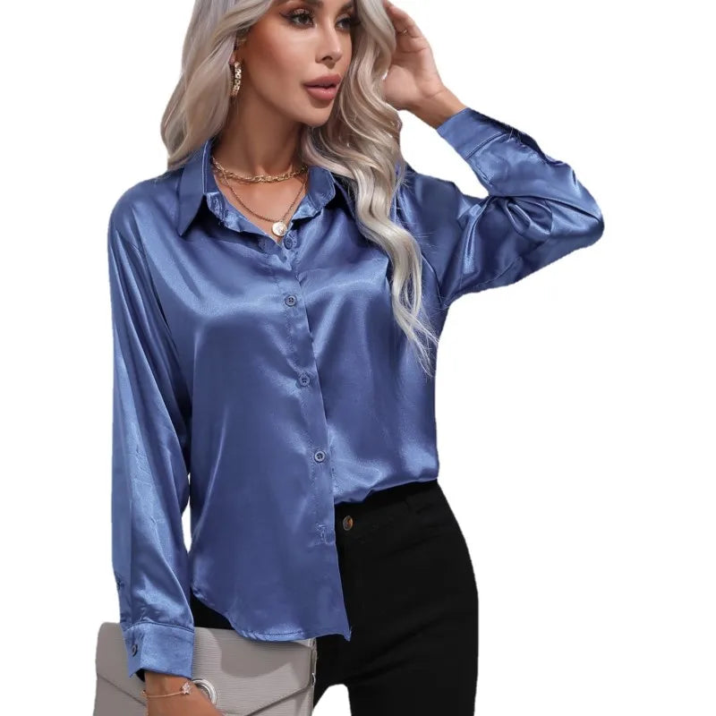 Xalia Blouse | Elegant Satin Button-Up Blouse for Women